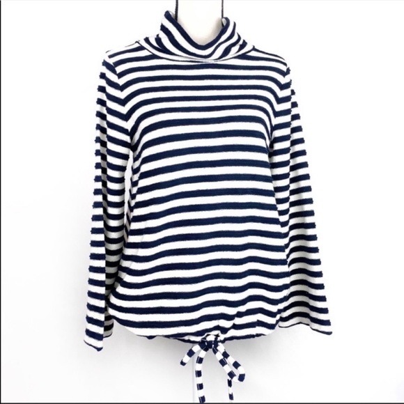NWT Loft Navy White TerryCloth Cinch Striped Tie Sweater XS - Picture 2 of 8